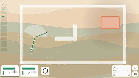 A line of bits crossing the Sand biome toward the goal